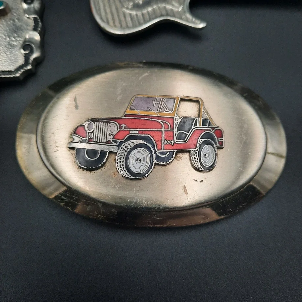 Vintage Belt Buckle‎ Lot with Jeep, Guitar & Bird Designs – FHC & FUCO Stamped